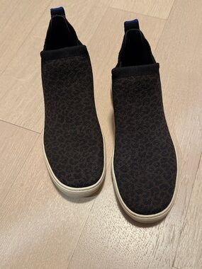 Women’s Rothy High Top Slip-On Knit Sneakers in leopard print
